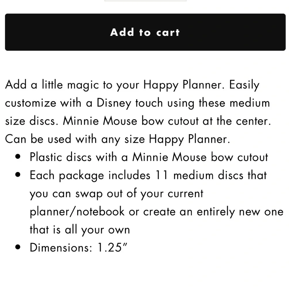 The Happy Planner Minnie Mouse Plastic Disc Set.